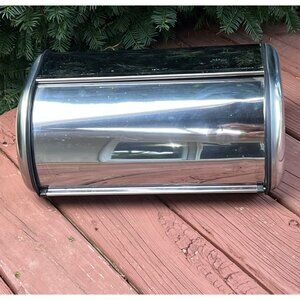 Retro Stainless Steel Bread Box Storage Bin Organizer Countertop Rolltop Door